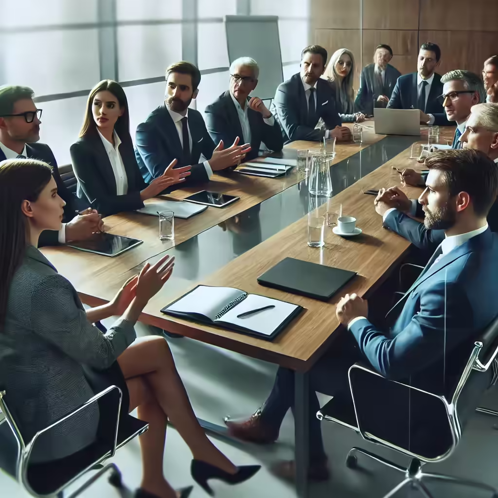 An image of leadership accountability with management discussing responsible and mature IT asset disposition strategies.