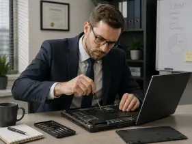 A corporate worker refurbishing his own technology - which can carry significant risks.