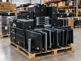 An image of used IT equipment ready for disposal