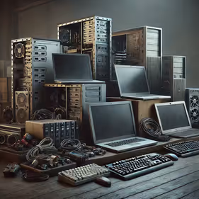 An image of used IT equipment ready for disposal