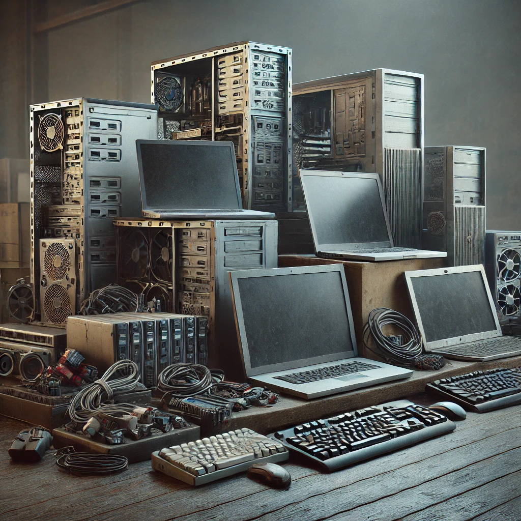 An image of used IT equipment ready for disposal