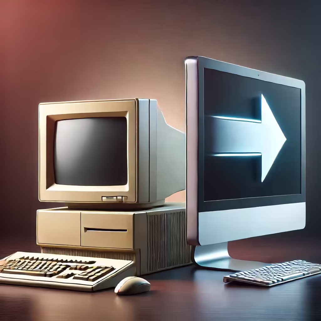Image showing an obsolete computer next to a modern computer depicting the need for an upgrade.