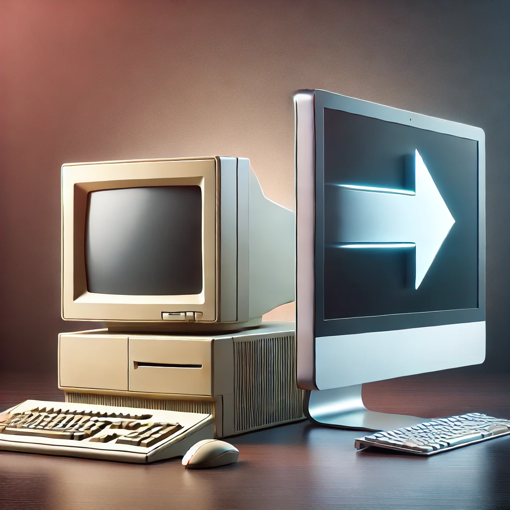 Image showing an obsolete computer next to a modern one, depicting the need for an upgrade. 